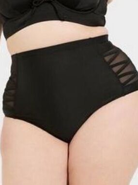 torrid Black High-Waist Bikini Bottoms with Side Mesh Panels